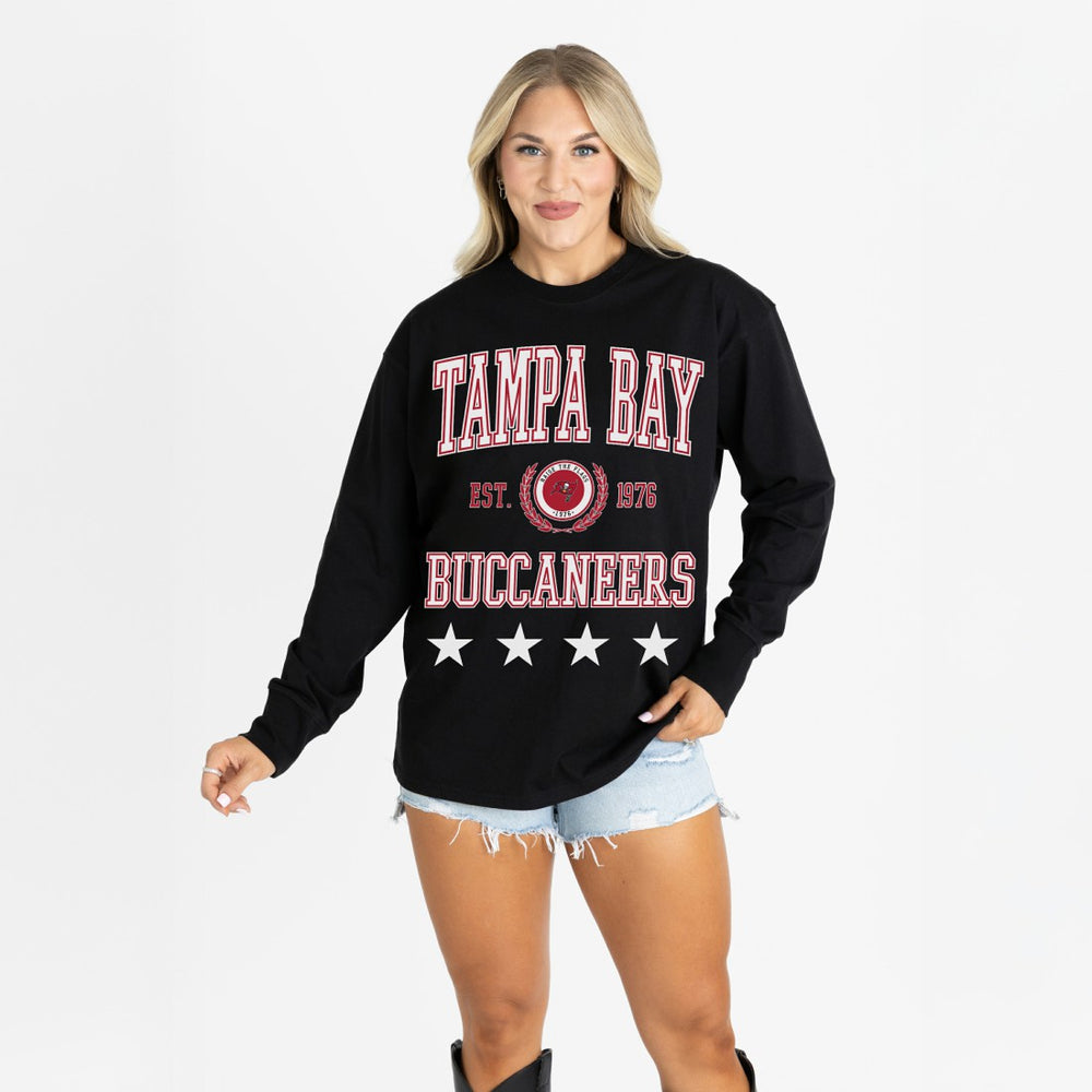 Tampa Bay Buccaneers Gameday Couture Women's Oversized Everyday Star Long Sleeve T-Shirt Black | NFL