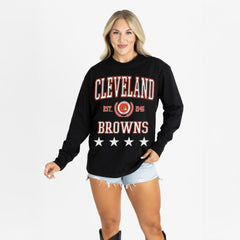 Cleveland Browns Gameday Couture Women's Oversized Everyday Star Long Sleeve T-Shirt Black | NFL