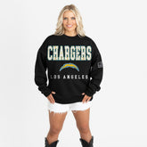 Los Angeles Chargers Gameday Couture Women's Oversized Level Up Black Label Premium Fleece Sweatshirt Black | NFL