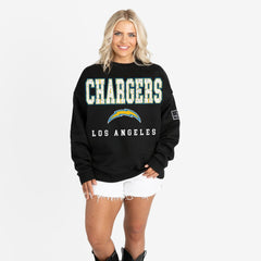 Los Angeles Chargers Gameday Couture Women's Oversized Level Up Black Label Premium Fleece Sweatshirt Black | NFL
