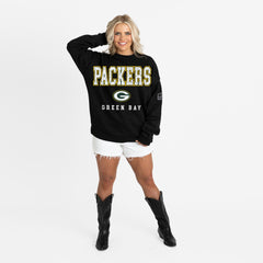 Green Bay Packers Gameday Couture Women's Oversized Level Up Black Label Premium Fleece Sweatshirt Black | NFL