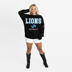 Detroit Lions Gameday Couture Women's Oversized Level Up Black Label Premium Fleece Sweatshirt Black | NFL