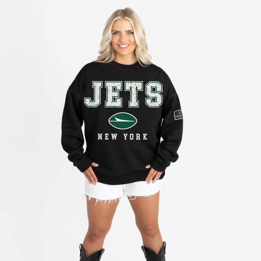 New York Jets Gameday Couture Women's Oversized Level Up Black Label Premium Fleece Sweatshirt Black | NFL
