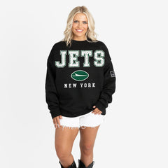 New York Jets Gameday Couture Women's Oversized Level Up Black Label Premium Fleece Sweatshirt Black | NFL