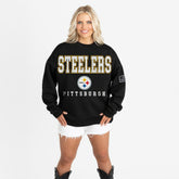 Pittsburgh Steelers Gameday Couture Women's Oversized Level Up Black Label Premium Fleece Sweatshirt Black | NFL