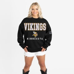 Minnesota Vikings Gameday Couture Women's Oversized Level Up Black Label Premium Fleece Sweatshirt Black | NFL
