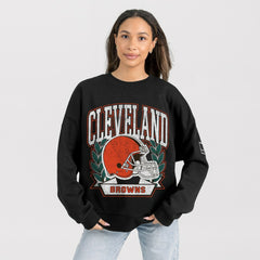 Cleveland Browns Gameday Couture Women's Oversized Victory Lane Black Label Premium Fleece Sweatshirt Black | NFL