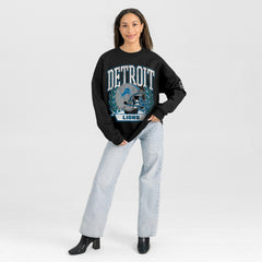 Detroit Lions Gameday Couture Women's Oversized Victory Lane Black Label Premium Fleece Sweatshirt Black | NFL