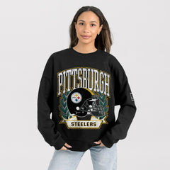 Pittsburgh Steelers Gameday Couture Women's Oversized Victory Lane Black Label Premium Fleece Sweatshirt Black | NFL