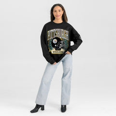 Pittsburgh Steelers Gameday Couture Women's Oversized Victory Lane Black Label Premium Fleece Sweatshirt Black | NFL