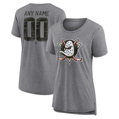 Anaheim Ducks Women's Heritage Custom Tri-Blend T-Shirt - Gray - NHL