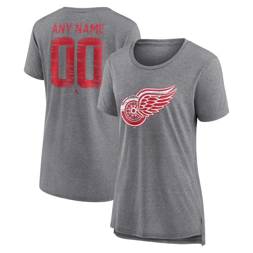 Detroit Red Wings Women's Heritage Custom Tri-Blend T-Shirt - Gray - NHL