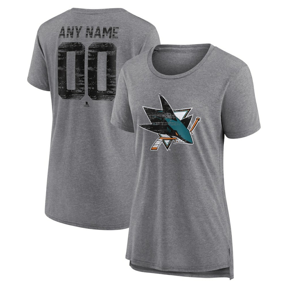 San Jose Sharks Women's Heritage Custom Tri-Blend T-Shirt - Gray - NHL