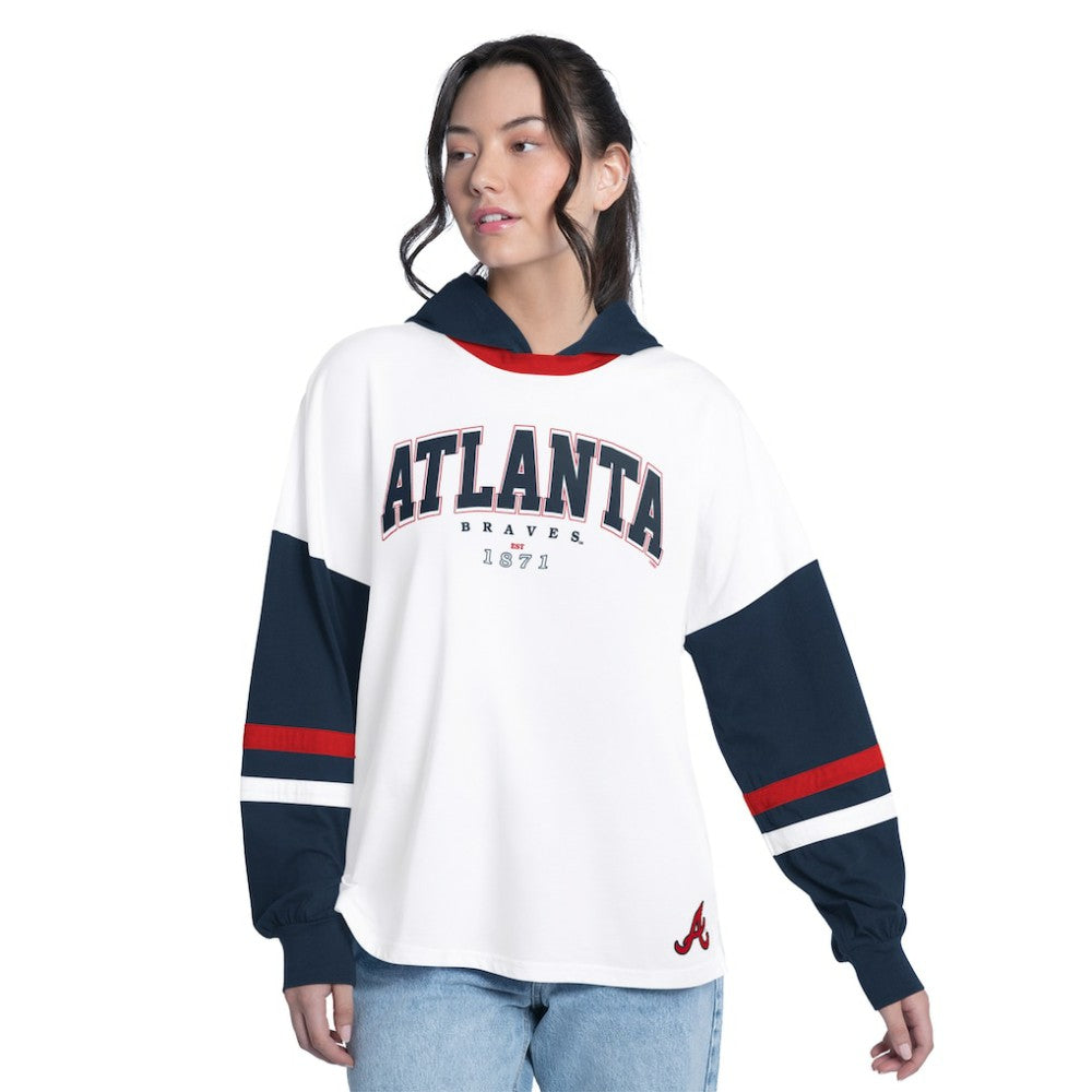 Atlanta Braves G-III 4Her by Carl Banks Women's Key Player Oversized Hooded Long Sleeve T-Shirt - MLB