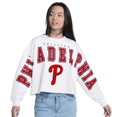 Philadelphia Phillies G-III 4Her by Carl Banks Women's Bleachers Cropped Pullover Sweatshirt - MLB