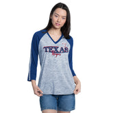 Texas Rangers G-III 4Her by Carl Banks Women's Speed Training 3/4-Sleeve Rhinestone V-Neck T-Shirt - MLB