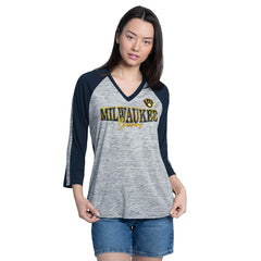 Milwaukee Brewers G-III 4Her by Carl Banks Women's Speed Training 3/4-Sleeve Rhinestone V-Neck T-Shirt - MLB