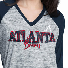 Atlanta Braves G-III 4Her by Carl Banks Women's Speed Training 3/4-Sleeve Rhinestone V-Neck T-Shirt - MLB