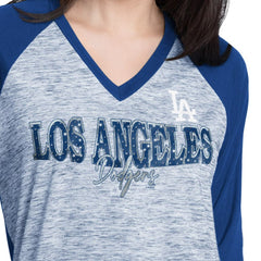 Los Angeles Dodgers G-III 4Her by Carl Banks Women's Speed Training 3/4-Sleeve Rhinestone V-Neck T-Shirt - MLB