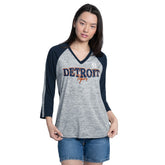 Detroit Tigers G-III 4Her by Carl Banks Women's Speed Training 3/4-Sleeve Rhinestone V-Neck T-Shirt - MLB