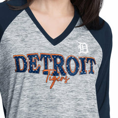 Detroit Tigers G-III 4Her by Carl Banks Women's Speed Training 3/4-Sleeve Rhinestone V-Neck T-Shirt - MLB