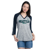 Seattle Mariners G-III 4Her by Carl Banks Women's Speed Training 3/4-Sleeve Rhinestone V-Neck T-Shirt - MLB
