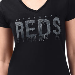 Cincinnati Reds G-III 4Her by Carl Banks Women's Metallic Drop Lightweight V-Neck T-Shirt - MLB