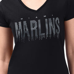 Miami Marlins G-III 4Her by Carl Banks Women's Metallic Drop Lightweight V-Neck T-Shirt - MLB