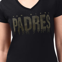 San Diego Padres G-III 4Her by Carl Banks Women's Metallic Drop Lightweight V-Neck T-Shirt - MLB