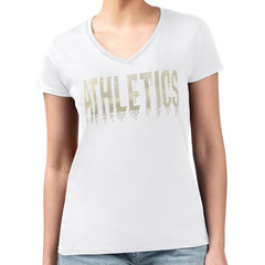 Athletics G-III 4Her by Carl Banks Women's Metallic Drop Lightweight V-Neck T-Shirt - MLB