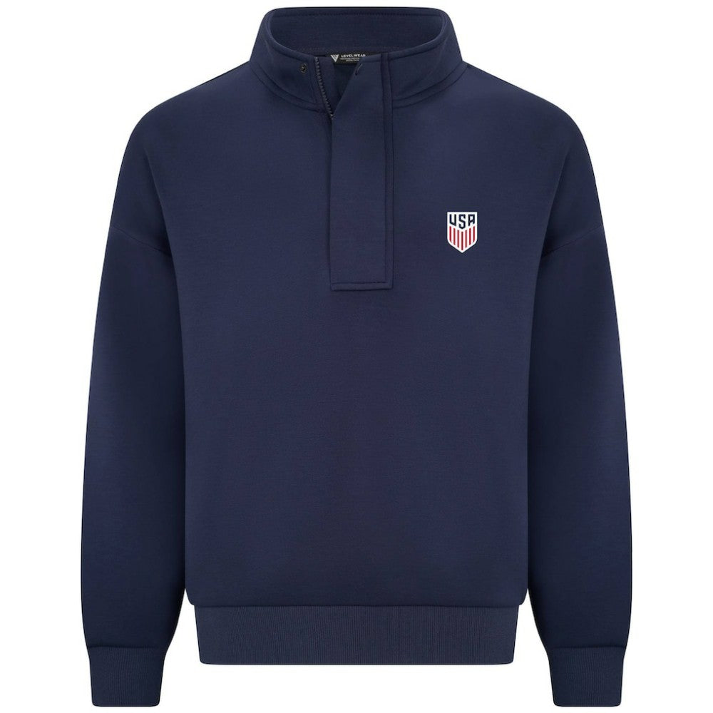 USMNT Levelwear Luxe Signature Stein Quarter-Zip Tri-Blend Sweatshirt with 3-D Patch Navy - FIFA World CUP