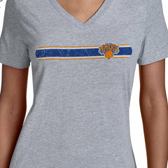 New York Knicks Starter Women's Team Stripe V-Neck T-Shirt Gray - NBA