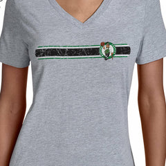 Boston Celtics Starter Women's Team Stripe V-Neck T-Shirt Gray - NBA
