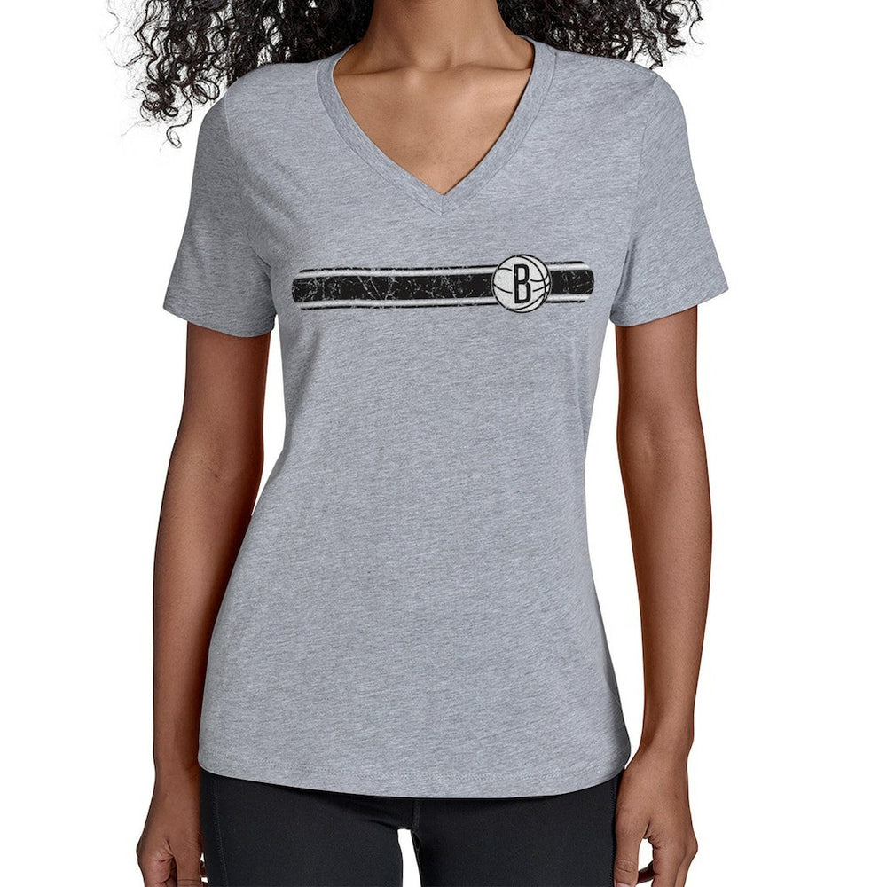 Brooklyn Nets Starter Women's Team Stripe V-Neck T-Shirt Gray - NBA