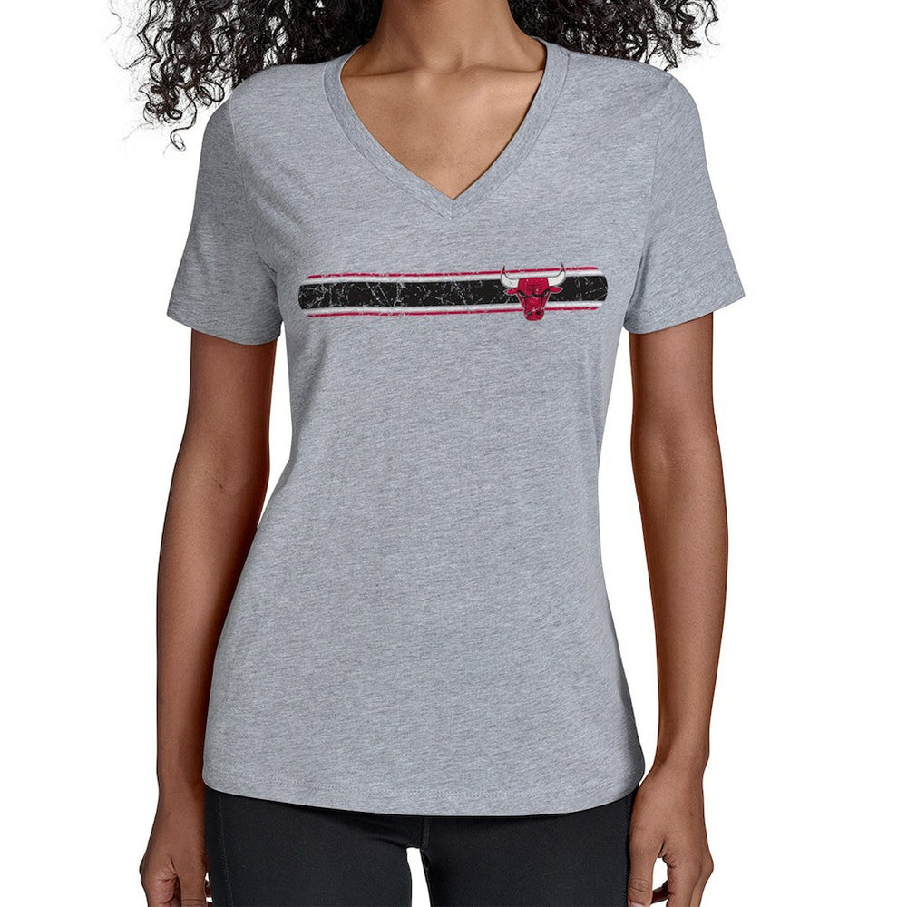 Chicago Bulls Starter Women's Team Stripe V-Neck T-Shirt Gray - NBA
