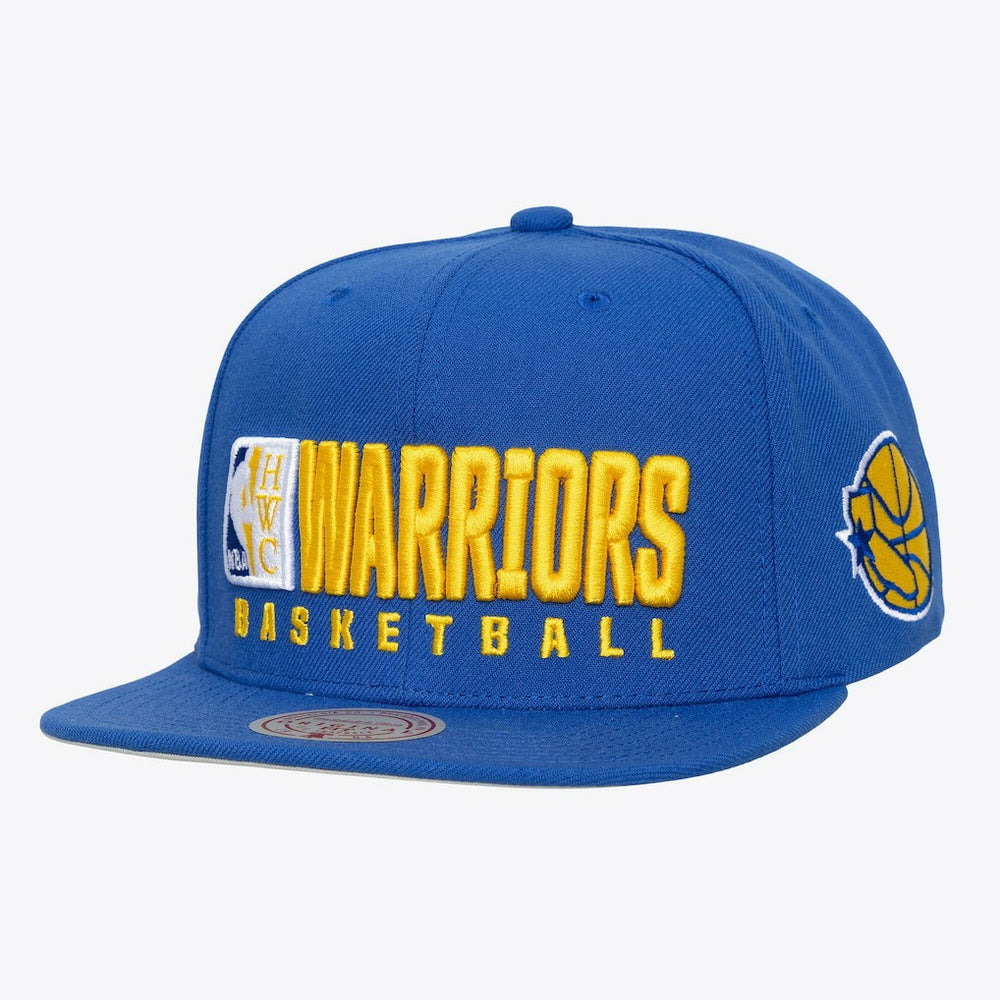 Golden State Warriors Hardwood Classics Old School Stacked Text Snapback Hat Royal - NBA