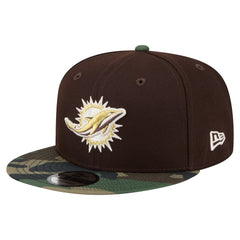 Miami Dolphins Adult Burnt Wood Camo 9FIFTY Snapback Hat Dark Brown | NFL