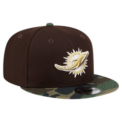 Miami Dolphins Adult Burnt Wood Camo 9FIFTY Snapback Hat Dark Brown | NFL