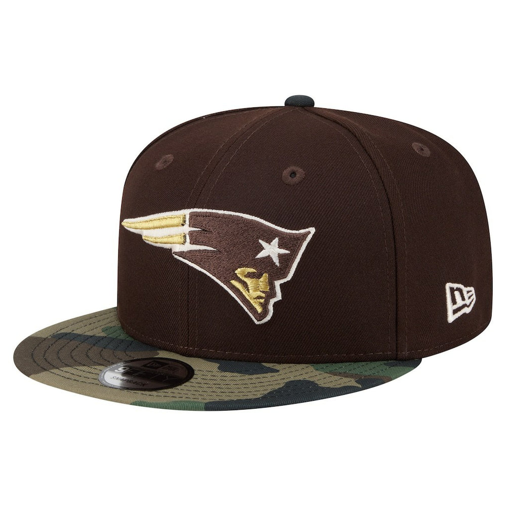 New England Patriots Adult Burnt Wood Camo 9FIFTY Snapback Hat Dark Brown | NFL