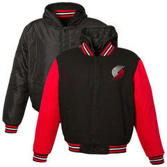 Portland Trail Blazers JH Design Youth Reversible Fleece Full-Zip Varsity Hoodie Black - NBA