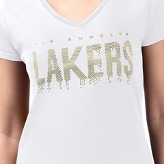 Los Angeles Lakers G-III 4Her by Carl Banks Women's Super-Slim-Fit Metallic Drop Lightweight V-Neck T-Shirt White - NBA