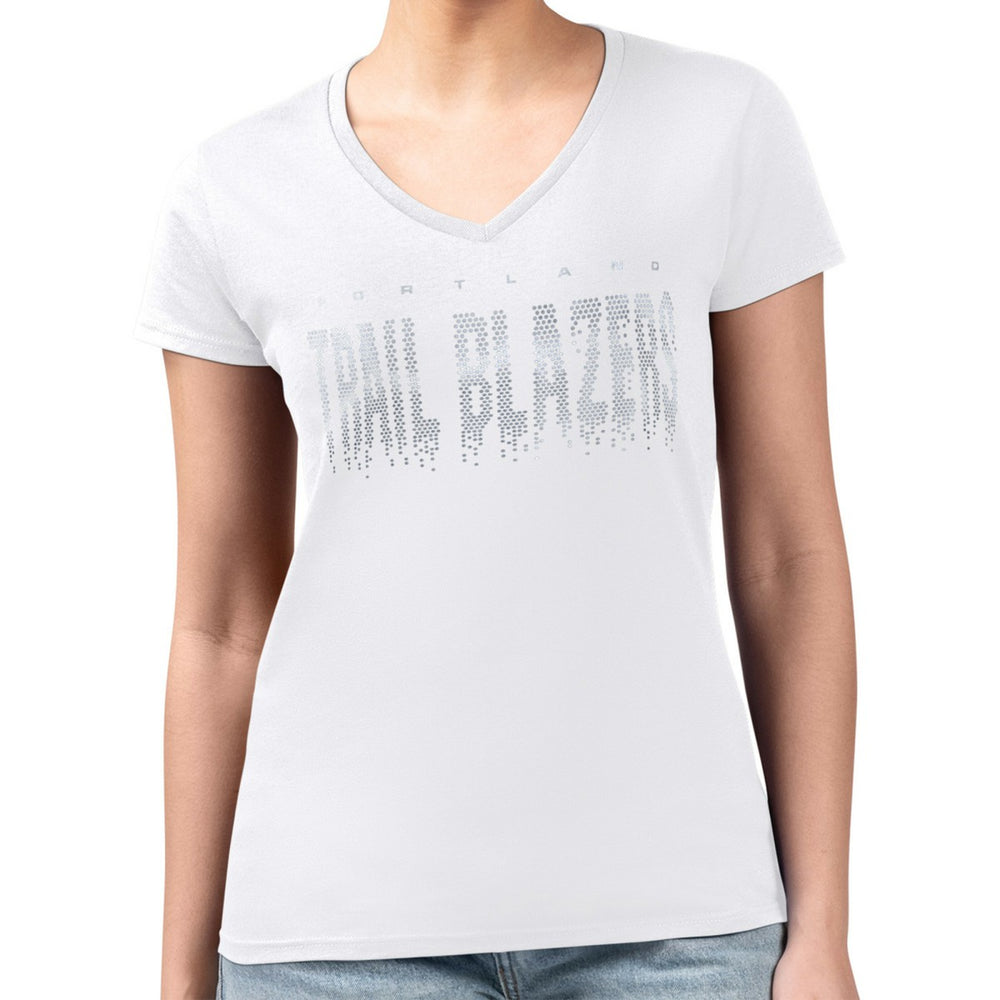 Portland Trail Blazers G-III 4Her by Carl Banks Women's Super-Slim-Fit Metallic Drop Lightweight V-Neck T-Shirt White - NBA
