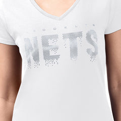 Brooklyn Nets G-III 4Her by Carl Banks Women's Super-Slim-Fit Metallic Drop Lightweight V-Neck T-Shirt White - NBA