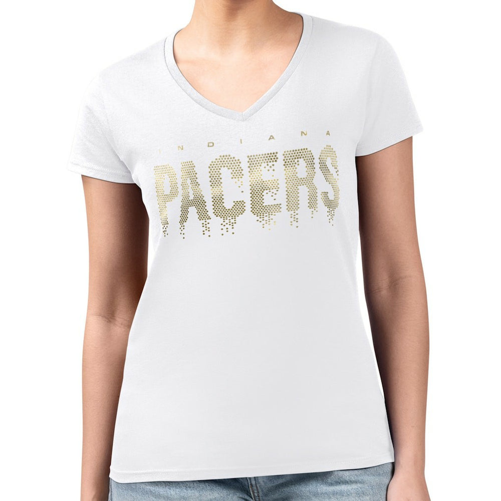 Indiana Pacers G-III 4Her by Carl Banks Women's Super-Slim-Fit Metallic Drop Lightweight V-Neck T-Shirt White - NBA