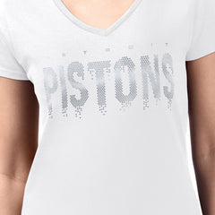 Detroit Pistons G-III 4Her by Carl Banks Women's Super-Slim-Fit Metallic Drop Lightweight V-Neck T-Shirt White - NBA