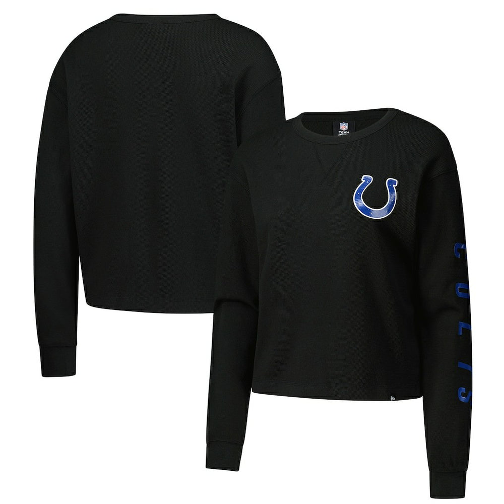 Indianapolis Colts New Era Women's Sport Night Thermal Long Sleeve Cropped T-Shirt Black | NFL