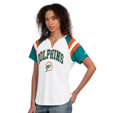 Miami Dolphins Starter Women's Game On Notch Neck T-Shirt White | NFL
