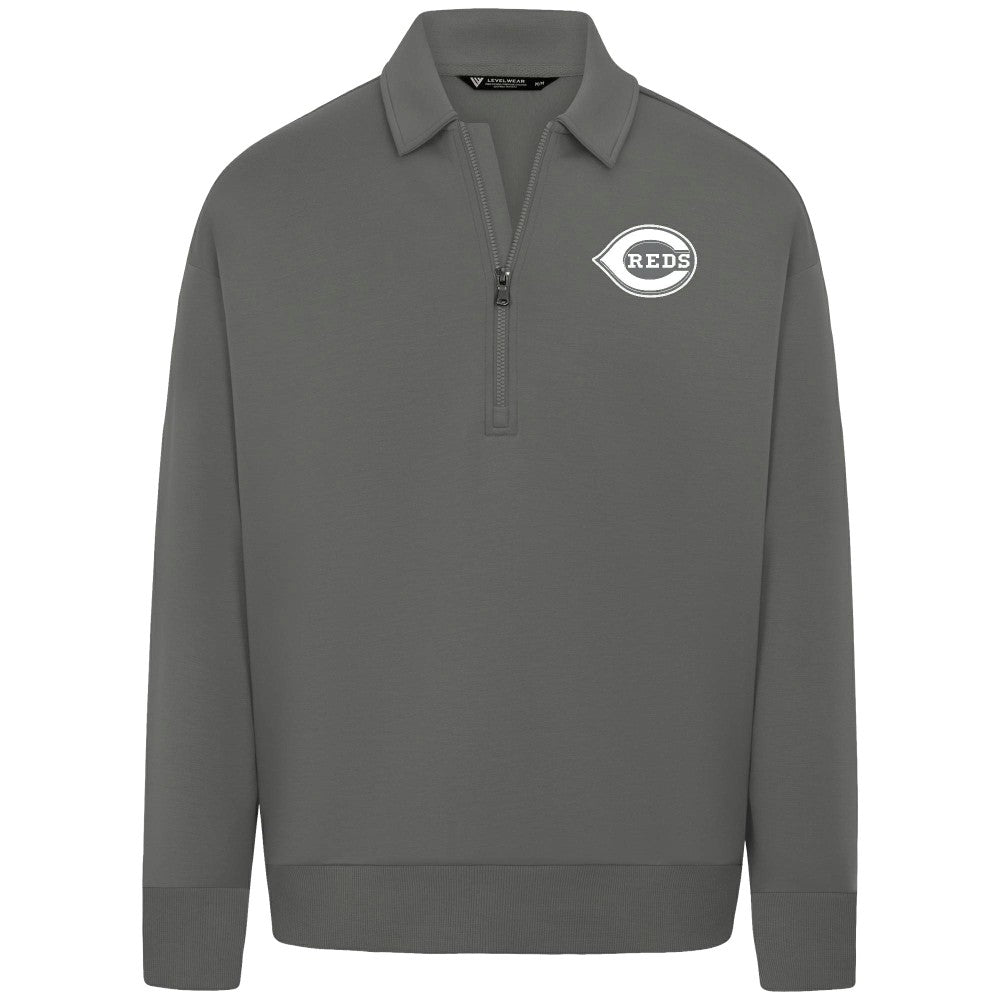 Cincinnati Reds Levelwear Luxe Signature Quarter-Zip Chenille Logo Tri-Blend Sweatshirt - MLB