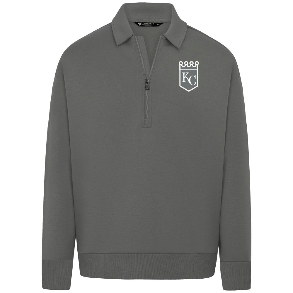 Kansas City Royals Levelwear Luxe Signature Quarter-Zip Chenille Logo Tri-Blend Sweatshirt - MLB