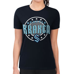 Seattle Kraken G-III 4Her by Carl Banks Women's Super-Slim Lightweight Pinstripe Circle Graphic T-Shirt - Navy - NHL